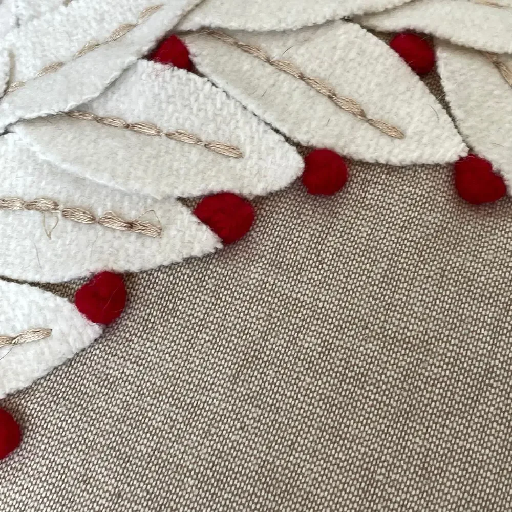 Farmhouse Fabric Wreath Berries Pillow Pair Beige Tan Boho Christmas Holiday